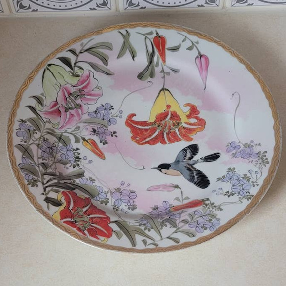 None Other - Vintage or Antique Handpainted Asian Bird and Flower Decorative Plate